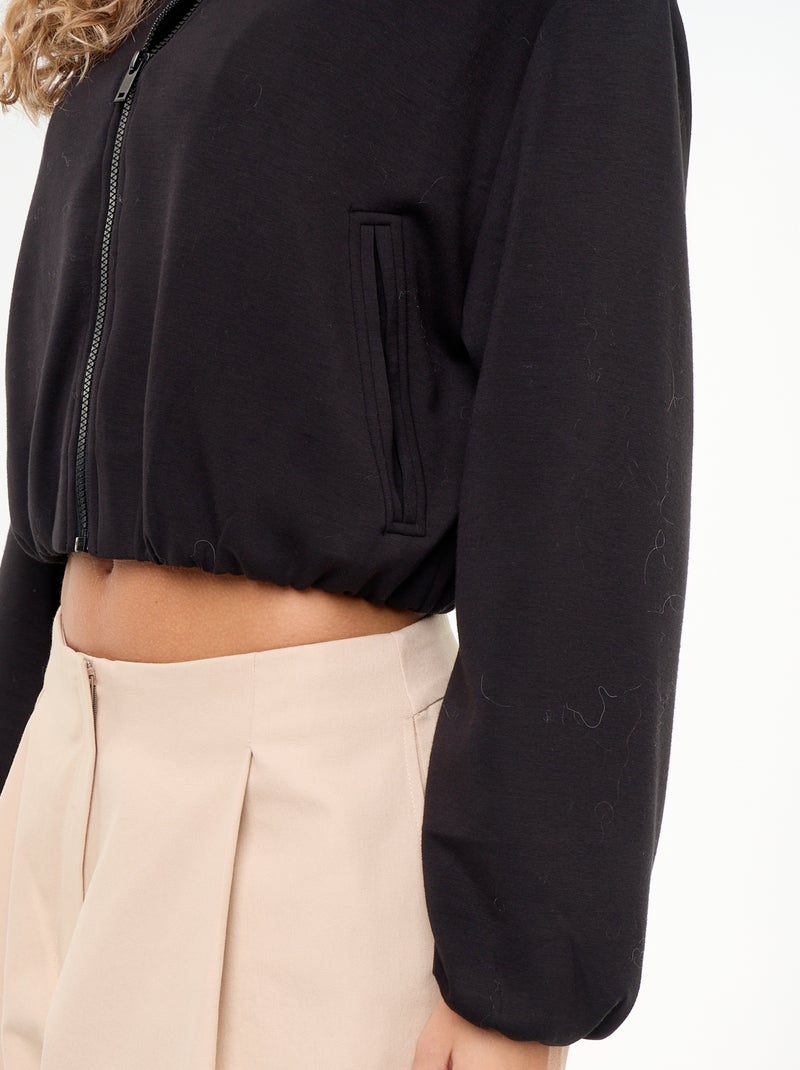 Felpa con zip e colletto a camicia Nero - Kiabi