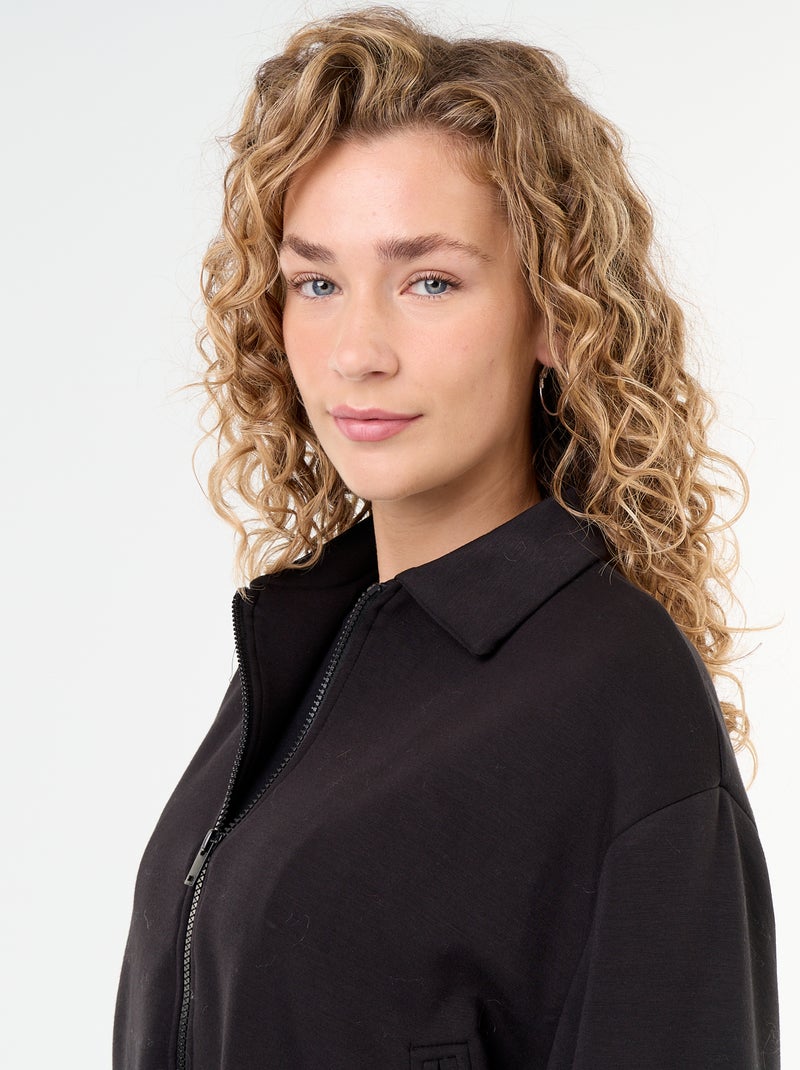 Felpa con zip e colletto a camicia Nero - Kiabi