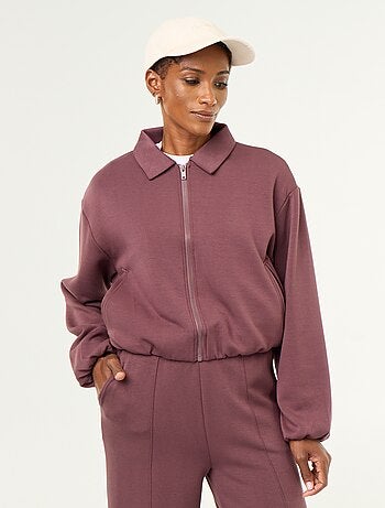 Felpa con zip e colletto a camicia