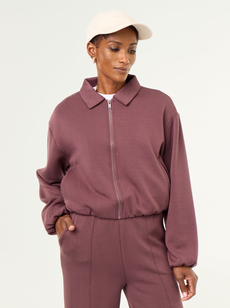 Felpa con zip e colletto a camicia Viola - Kiabi