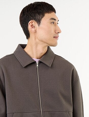 Felpa con zip e collo a camicia