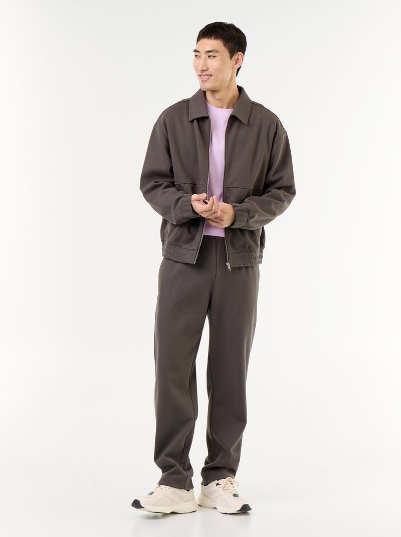 Felpa con zip e collo a camicia Kaki - Kiabi