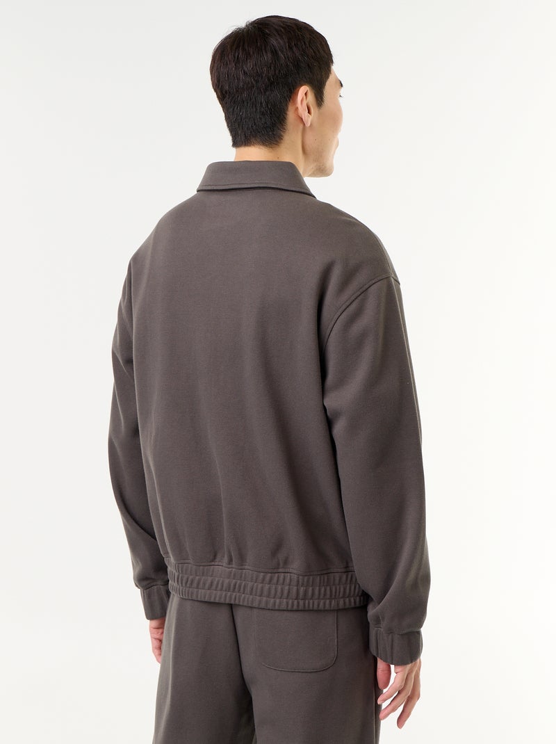 Felpa con zip e collo a camicia Kaki - Kiabi