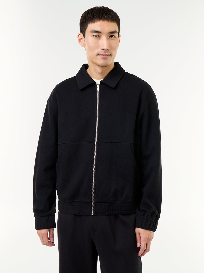 Felpa con zip e collo a camicia Nero - Kiabi