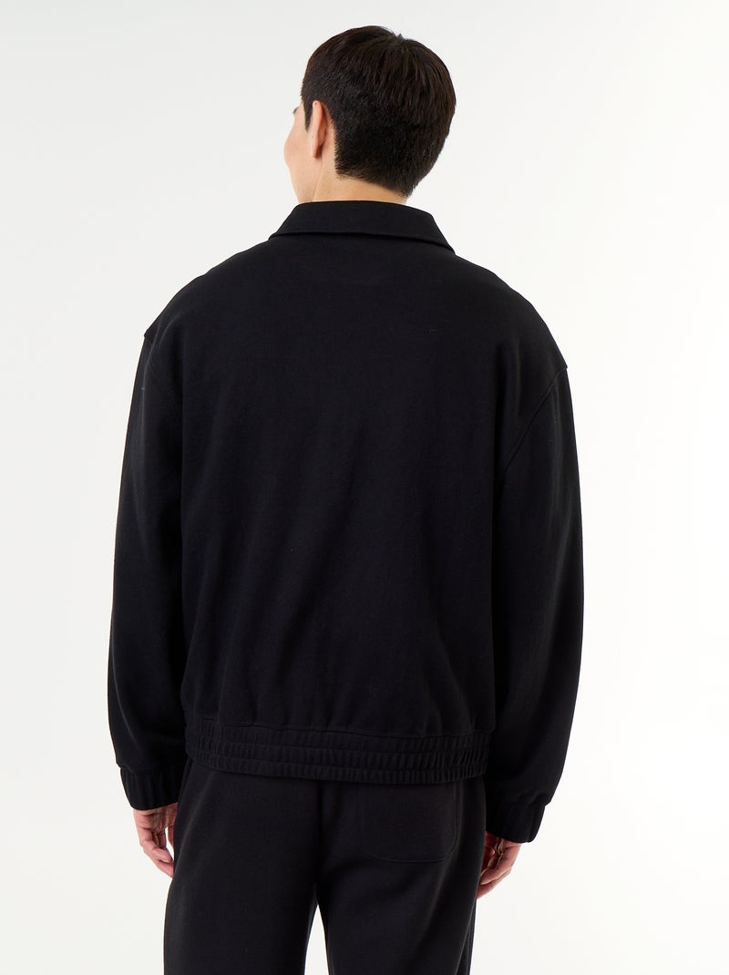 Felpa con zip e collo a camicia Nero - Kiabi