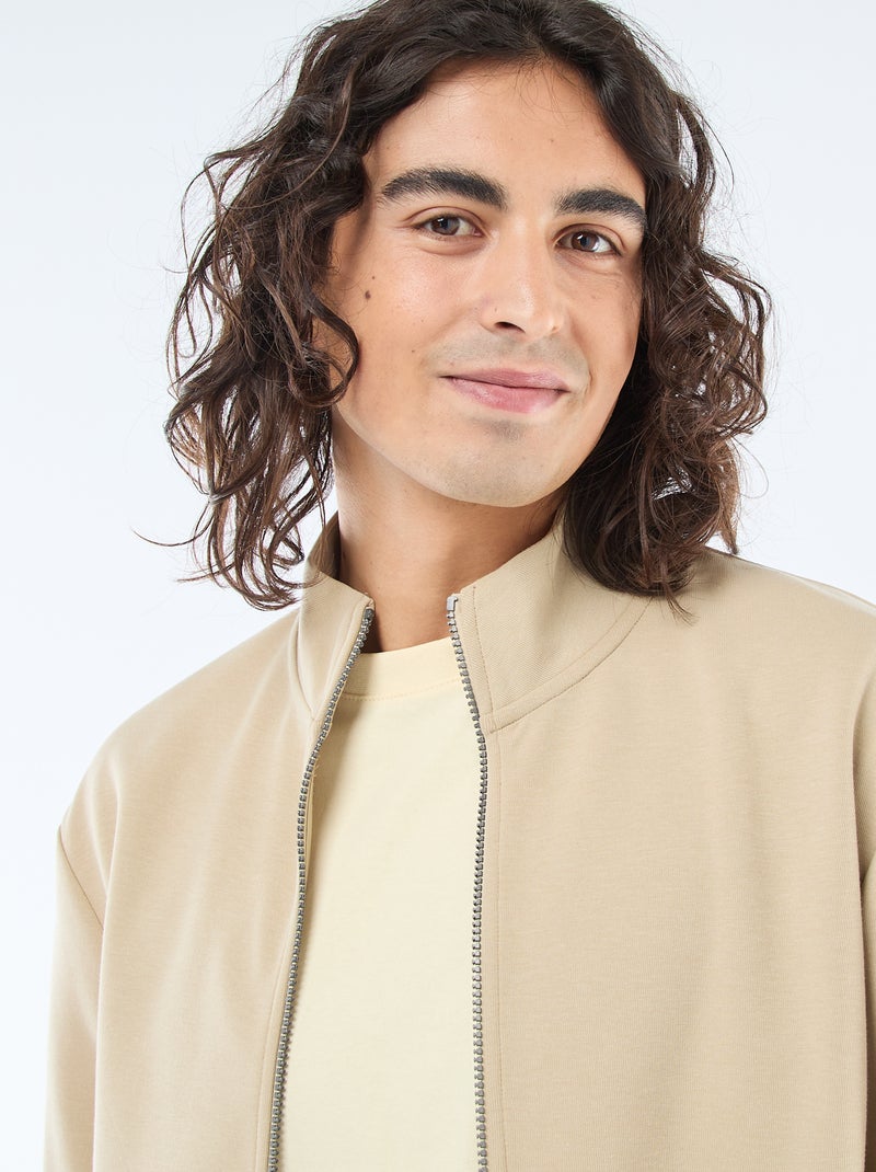Felpa con zip e collo alto Beige - Kiabi