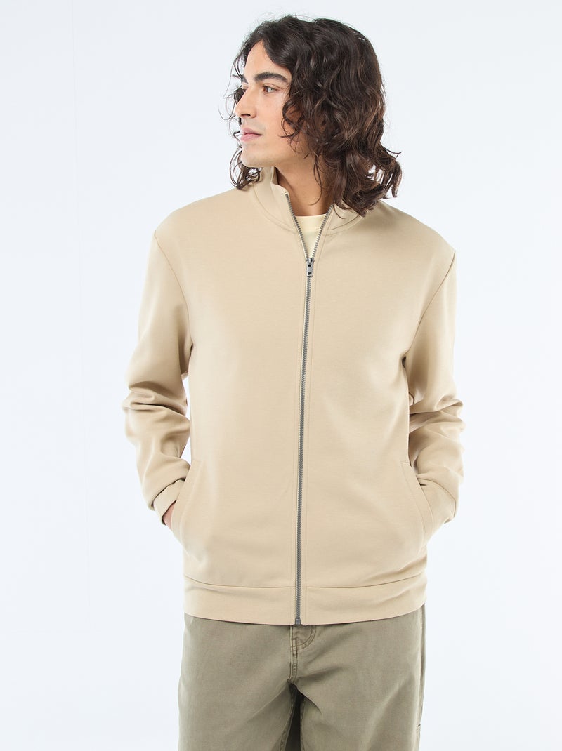 Felpa con zip e collo alto Beige - Kiabi