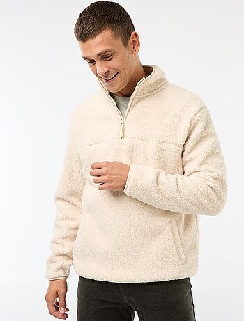 Felpa con zip e collo alto tinta unita