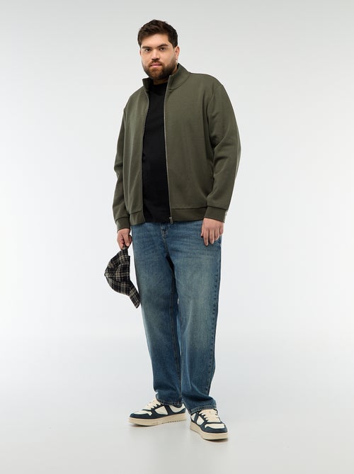 Felpa con zip e collo alto tinta unita in cotone - Kiabi