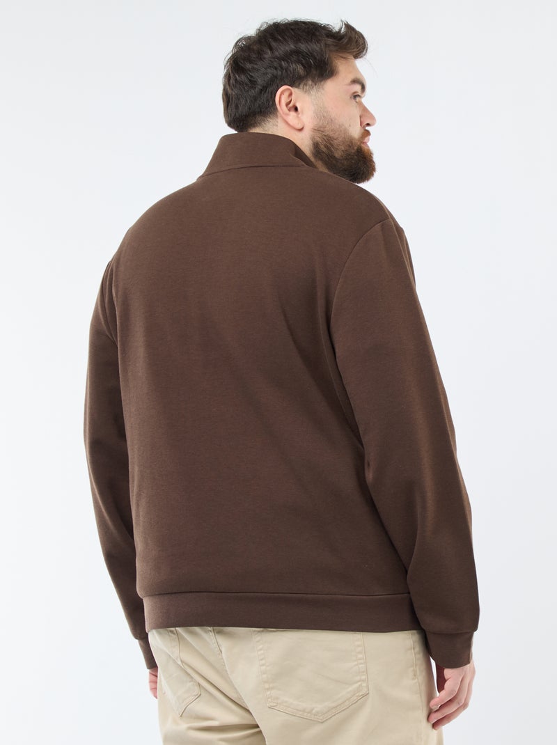 Felpa con zip e collo alto tinta unita in cotone Marrone - Kiabi