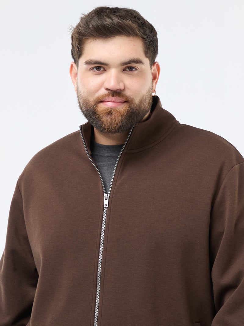 Felpa con zip e collo alto tinta unita in cotone Marrone - Kiabi