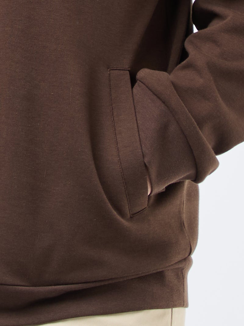 Felpa con zip e collo alto tinta unita in cotone Marrone - Kiabi