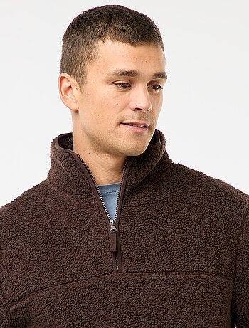 Felpa con zip e collo alto tinta unita