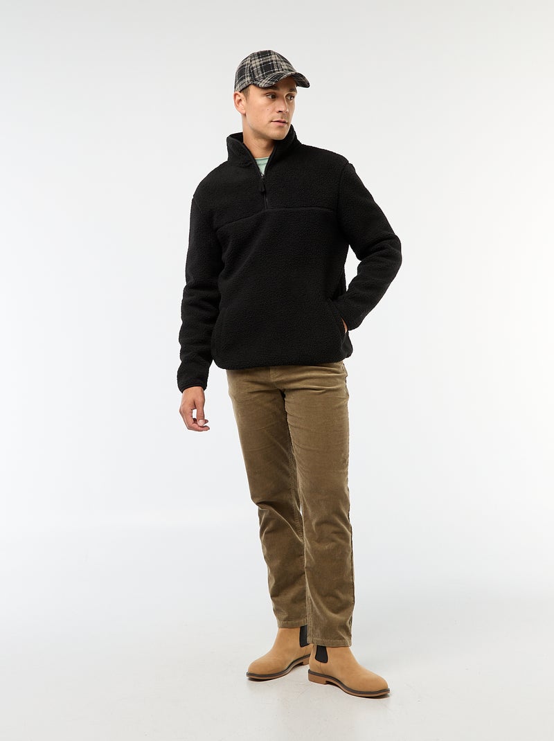 Felpa con zip e collo alto tinta unita Nero - Kiabi