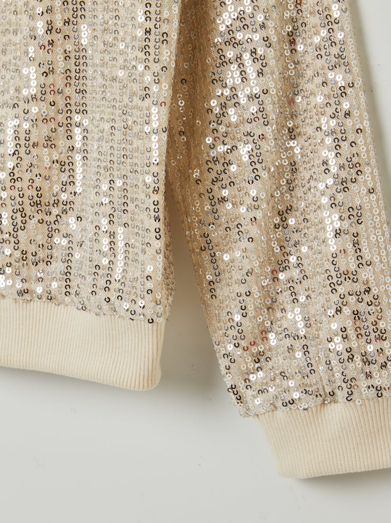 Felpa con zip e lustrini BEIGE - Kiabi