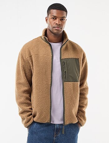 Felpa con zip effetto montone