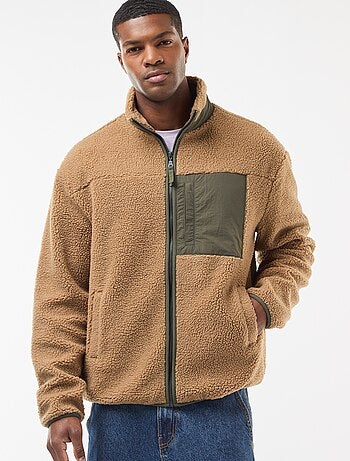 Felpa con zip effetto montone