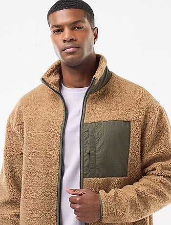 Felpa con zip effetto montone