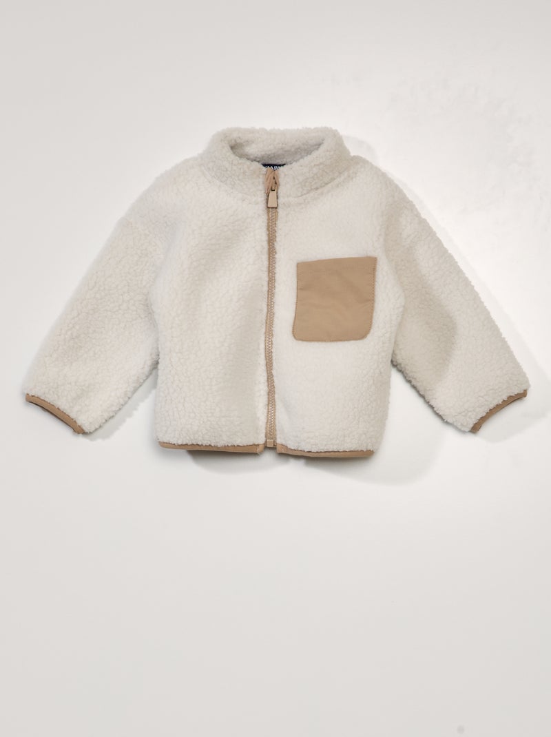 Felpa con zip effetto montone Bianco - Kiabi