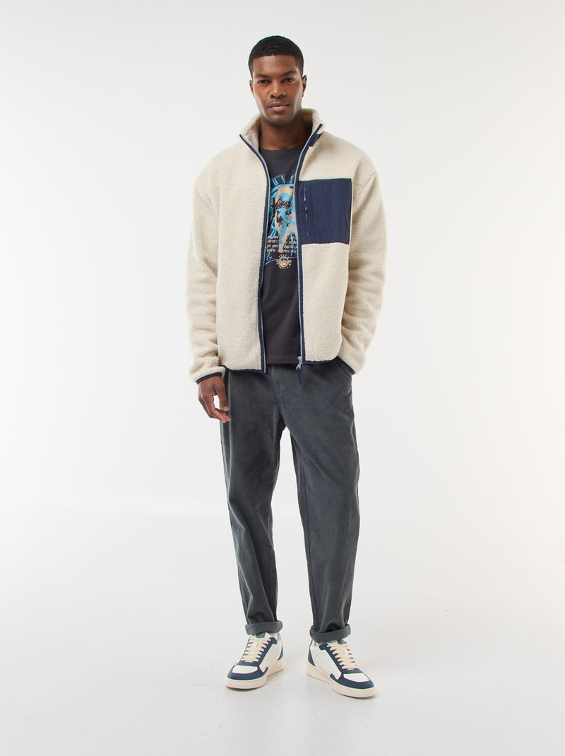 Felpa con zip effetto montone Bianco - Kiabi