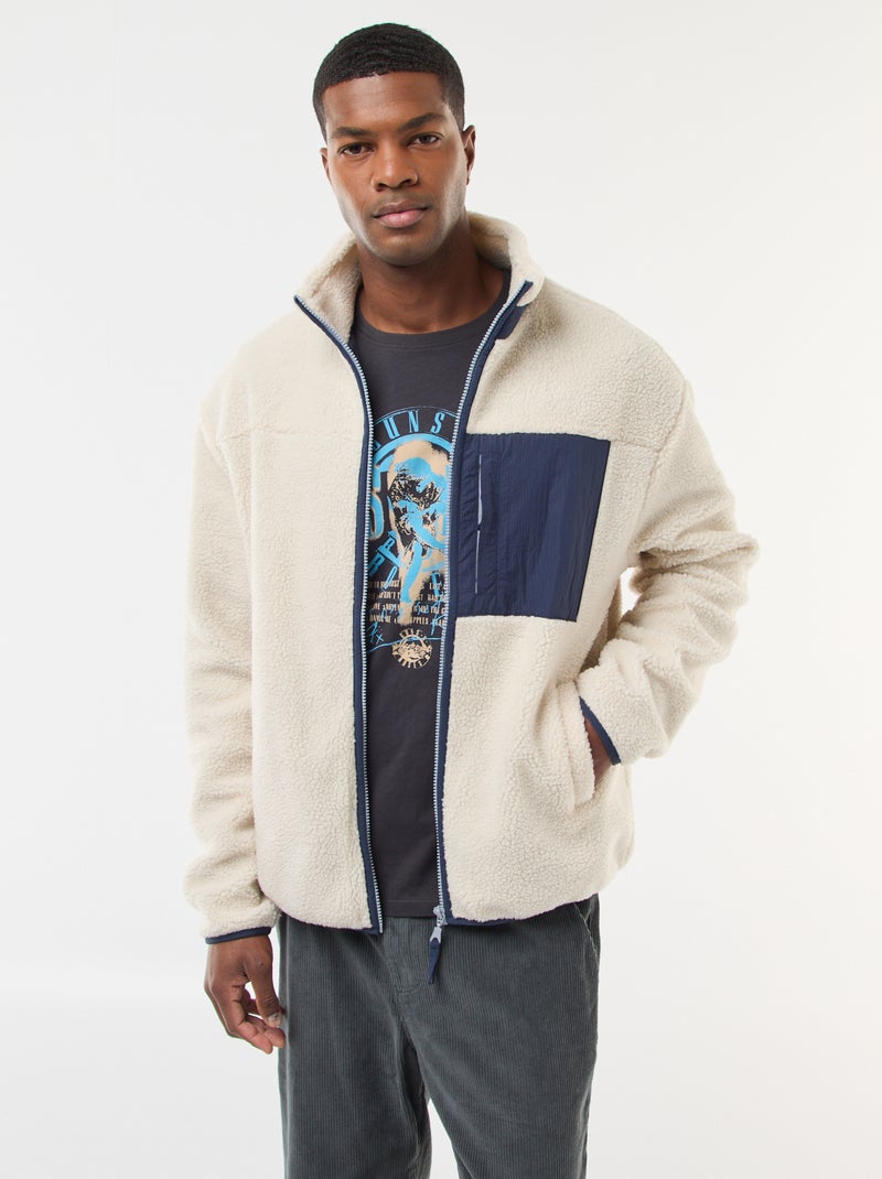 Felpa con zip effetto montone Bianco - Kiabi