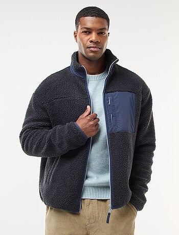 Felpa con zip effetto montone