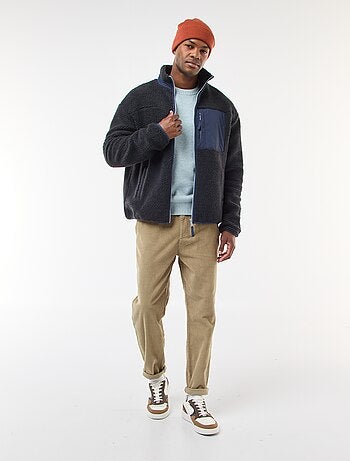 Felpa con zip effetto montone