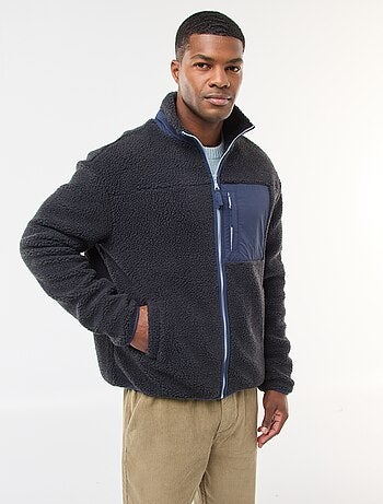 Felpa con zip effetto montone