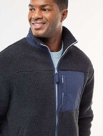 Felpa con zip effetto montone