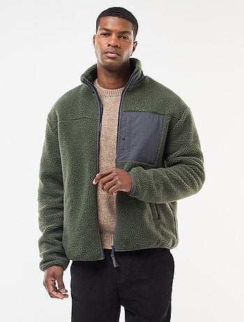 Felpa con zip effetto montone