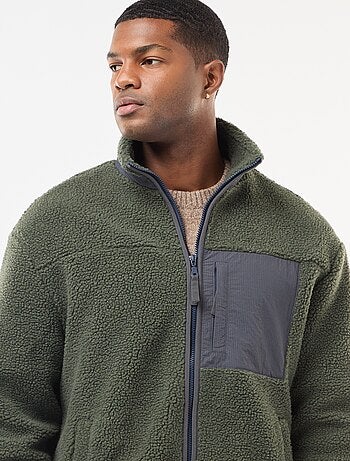 Felpa con zip effetto montone