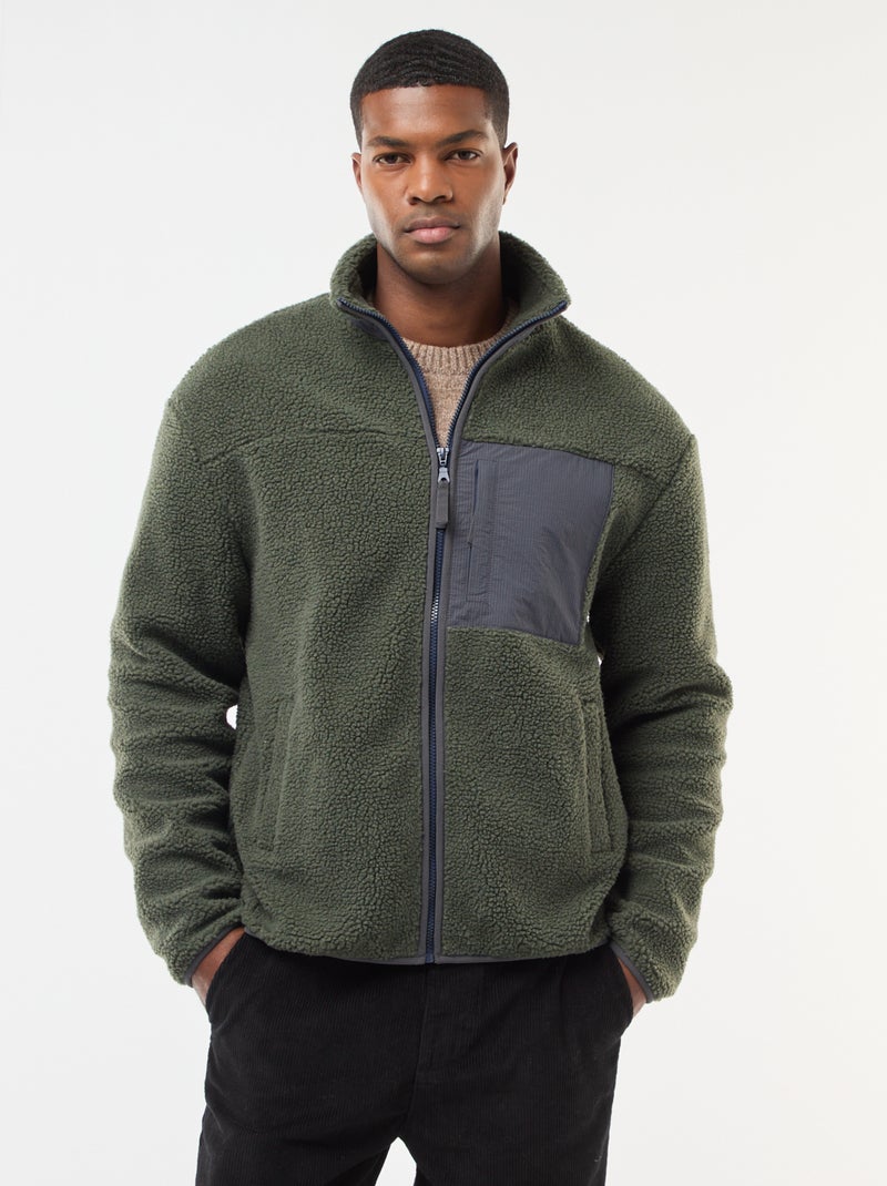 Felpa con zip effetto montone Verde - Kiabi