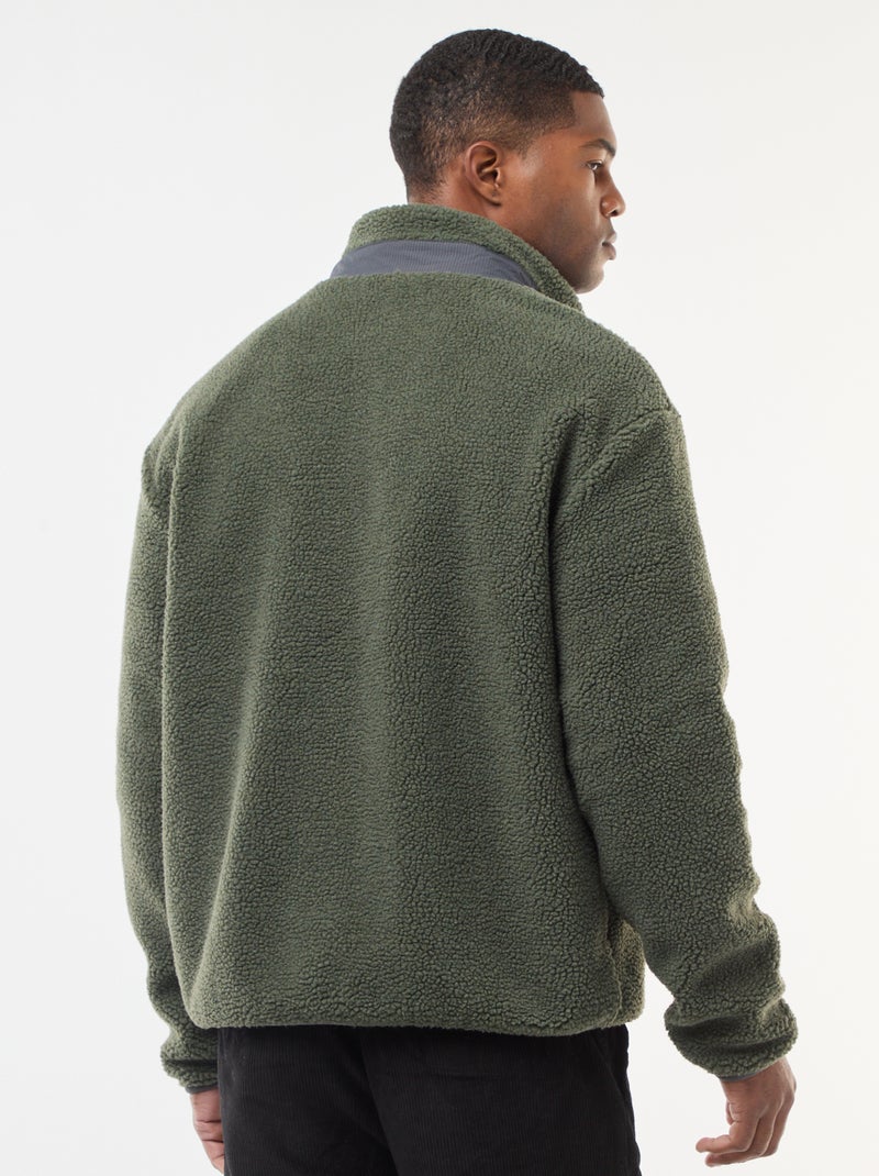 Felpa con zip effetto montone Verde - Kiabi