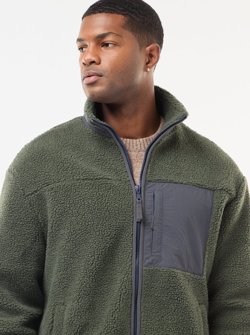 Felpa con zip effetto montone Verde - Kiabi