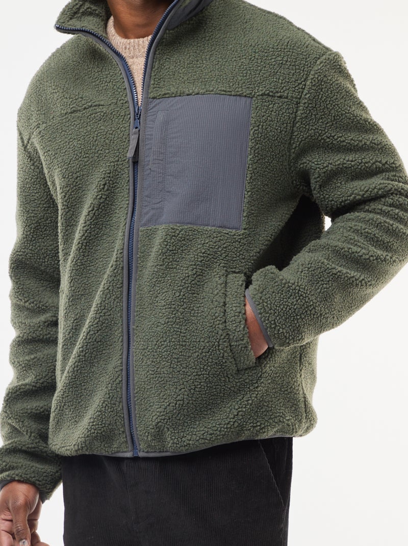 Felpa con zip effetto montone Verde - Kiabi