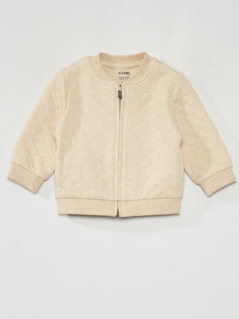 Felpa con zip effetto trapuntato BEIGE - Kiabi