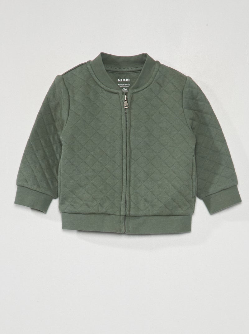 Felpa con zip effetto trapuntato grigio verde - Kiabi