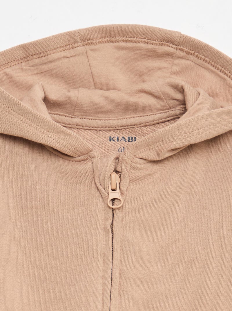 Felpa con zip in french terry Beige - Kiabi