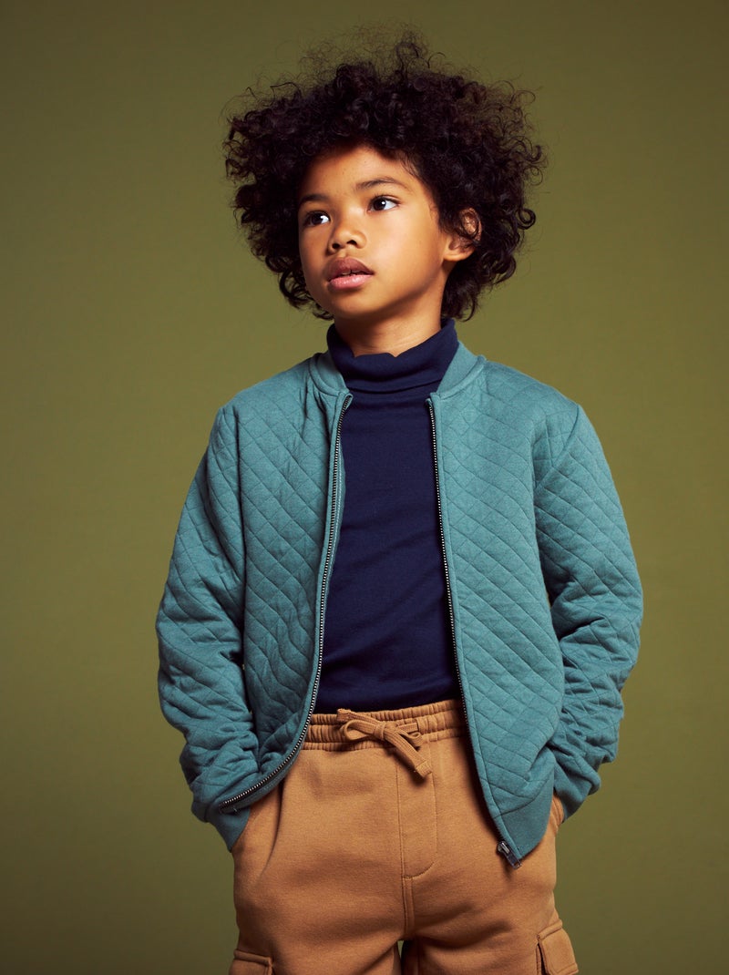 Felpa con zip in jersey VERDE - Kiabi