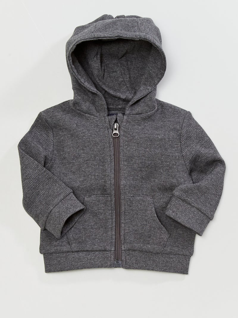 Felpa con zip in maglia goffrata GRIGIO - Kiabi
