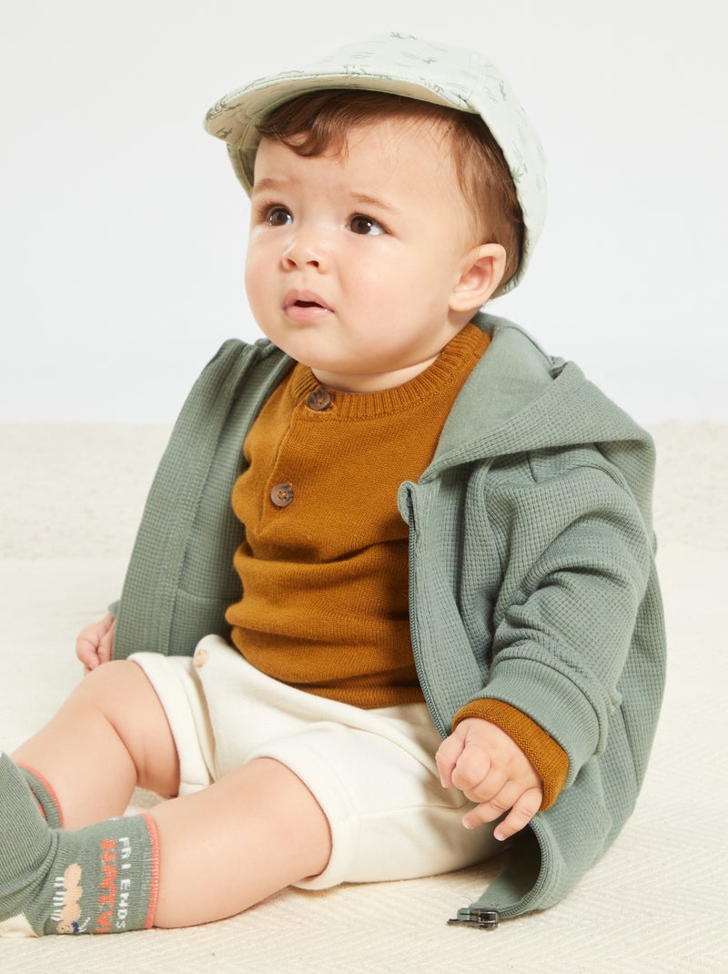Felpa con zip in maglia goffrata VERDE - Kiabi