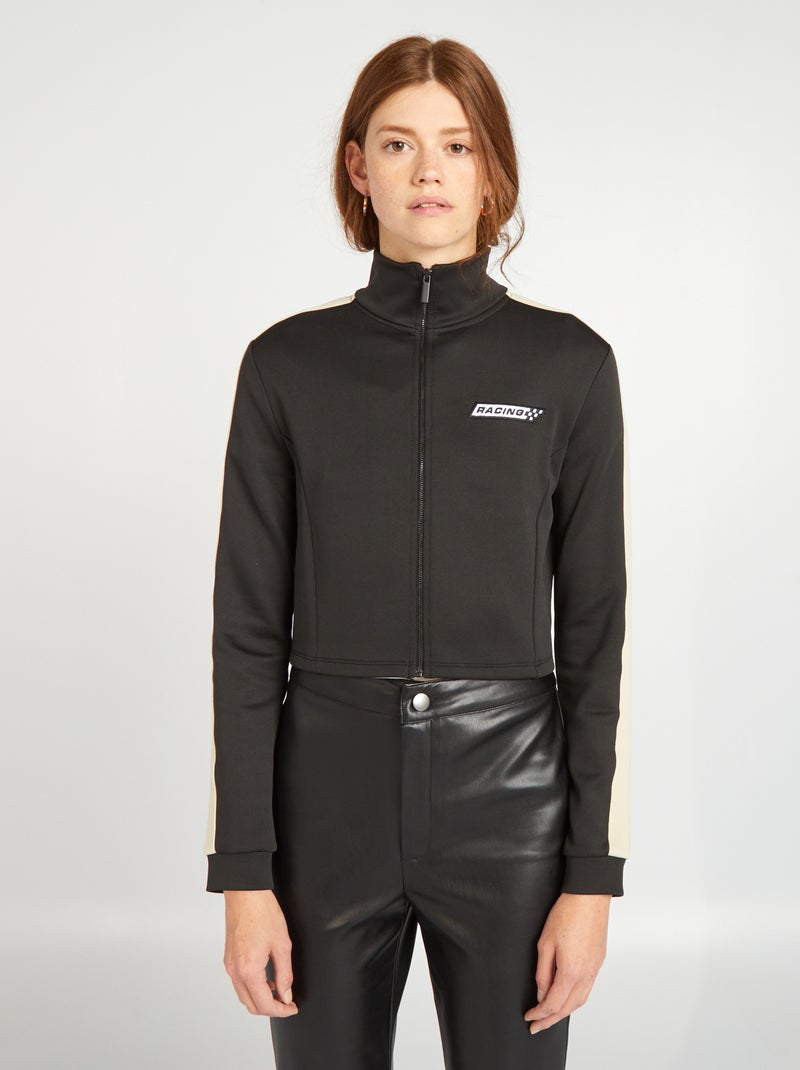 Felpa con zip in maglia super strecth in stile 'racing' NERO - Kiabi