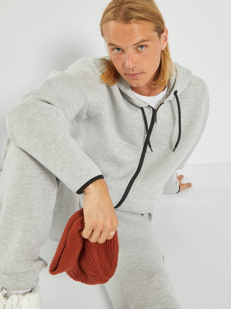 Felpa con zip in neoprene con cappuccio GRIGIO - Kiabi