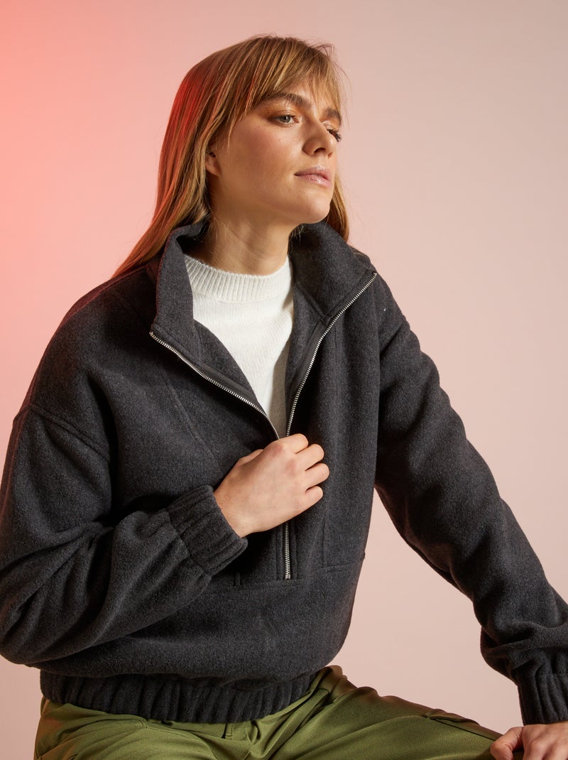 Felpa con zip in pile GRIGIO - Kiabi