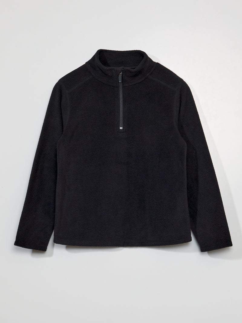 Felpa con zip in pile nero - Kiabi