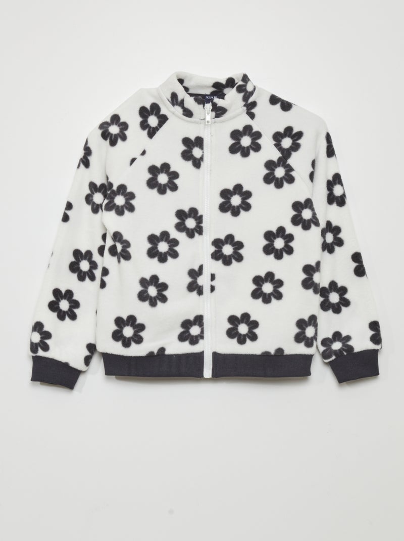 Felpa con zip in pile stampato BIANCO - Kiabi
