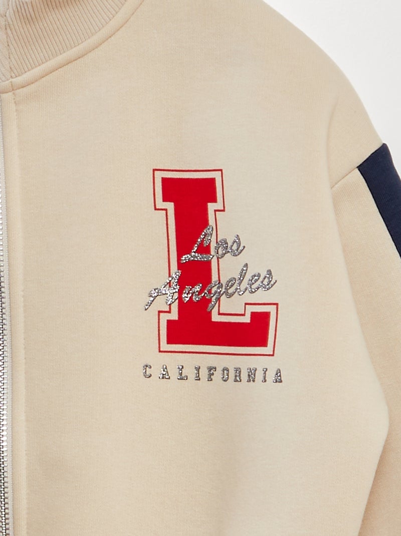 Felpa con zip in stile college americano BEIGE - Kiabi