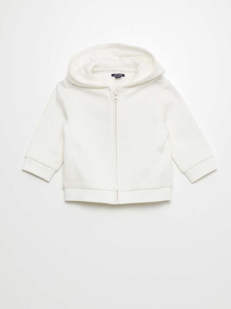 Felpa con zip in tessuto felpato BIANCO - Kiabi