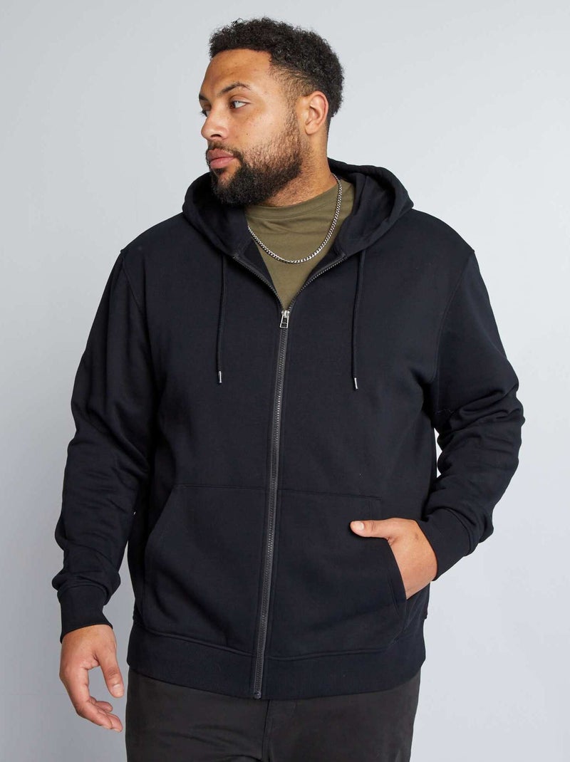 Felpa con zip in tessuto felpato con cappuccio nero - Kiabi