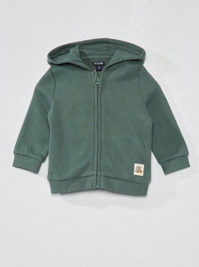 Felpa con zip in tessuto felpato grigio verde - Kiabi